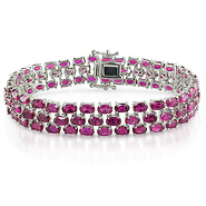 Sterling Silver 37 CT TGW Synthetic Ruby 3 Row Bracelet
