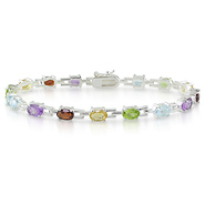 Sterling Silver 7.5 CT TGW Oval Citrine, Garnet, Amethyst, Blue Topaz & Peridot Bracelet