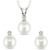 Sterling Silver Set .1 ctw Cultured Pearl Earrings & Pendant