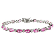 0.02 CT Diamond TW And 13 1/2 CT TGW Created Pink Sapphire Bracelet Silver GHI I3 Length (inches): 7.25