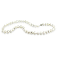 18' 6.5-7mm FW White Pearl Necklace w/ Silver Fish Eye Clasp