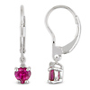 0.02 CT HIJ Diamond TW And 1 CT TGW Created Ruby Heart Earrings Silver I3;I4