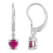 0.02 CT HIJ Diamond TW And 1 CT TGW Created Ruby Heart Earrings Silver I3;I4