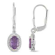 0.01 CT HIJ Diamond TW And 1 3/8 CT TGW Amethyst LeverBack Earrings Silver I3;I4