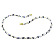 18' 4-5mm Black/White/Grey FW Pearl Necklace w/ Brass Fish Eye Clasp