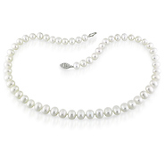 Round 7-7.5mm White Freshwater Pearl Necklace & Silver Clasp