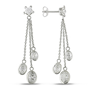 Sterling Silver 6mm Star & Oval Cubic Zirconia Drop Earrings