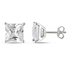 Sterling Silver 9mm Square Cubic Zirconia Solitaire 4-Prong set Earrings