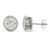 Sterling Silver Bezel Set 10mm Round Cubic Zirconia Stud Earrings