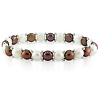 7in Single-Row Freshwater 6-7mm Brown & White Pearl Elastic Bracelet w/ Silver Beads