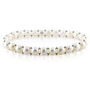 7-1/2in 6-7mm White Button Pearls W/ Silver beads Elastic Bracelet