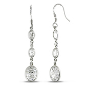 Oval Cubic Zirconia Chandelier Silver Earrings