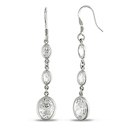 Oval Cubic Zirconia Chandelier Silver Earrings