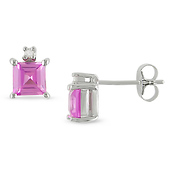 Sterling Silver 0.02 CTW Diamond & 1.10 CT TGW Synthetic Pink Sapphire Ear Pin Earrings