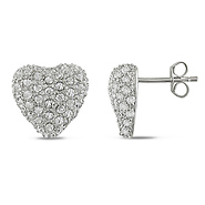 Silver 3.33 CT TGW 13mm Heart Shape Earrings with 1.2 & 1.5mm Round Cubic Zirconia Earrings with butterfly backs