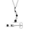 Set Of Silver 0.33 CT TDW Black & white Diamonds Pendant & Earrings w/ Chain