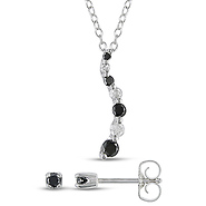 Set Of Silver 0.33 CT TDW Black & white Diamonds Pendant & Earrings w/ Chain