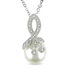 0.04 CTW Diamond 10 - 10.5 MM White Freshwater Pearl Fashion Pendant with Chain Silver