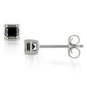 10KW 0.25 CT TDW Princess Cut Black Diamond Solitaire Earrings