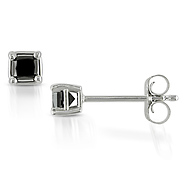 10KW 0.25 CT TDW Princess Cut Black Diamond Solitaire Earrings