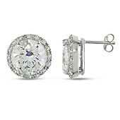 Silver 24.50 CT TGW 12mm Center & 1.75mm Accent Round Cubic Zirconia Earrings with butterfly backs