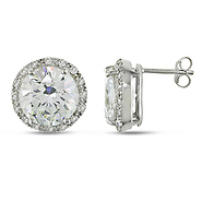 Silver 24.50 CT TGW 12mm Center & 1.75mm Accent Round Cubic Zirconia Earrings with butterfly backs