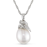 10K White Gold 0.01 CTW Diamond 6.5 - 7 MM White Freshwater Pearl Fashion Pendant