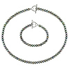 5-6mm Black Freshwater Pearl 7in Bracelet & 18in Necklace Set w/ Silver Toggle Clasp