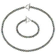 5-6mm Black Freshwater Pearl 7in Bracelet & 18in Necklace Set w/ Silver Toggle Clasp