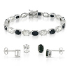3 pc Set of Silver 25ct TGW 7x5mm Oval Black Sapphire & White Topaz Stud Earrings & 7in Bracelet
