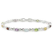 Multi Gemstone Amethyst, Blue Topaz, Citrine, Peridot & Garnet Silver Bracelet