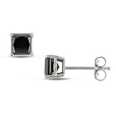 10KW 1.00 CT TDW Princess Cut Black Diamond Solitaire Earrings