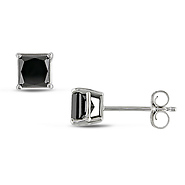 10KW 1.00 CT TDW Princess Cut Black Diamond Solitaire Earrings