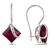 10K White Gold 4.20 CT TGW Synthetic Ruby Euro Back Earrings
