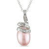 0.025 CTW Diamond 9.5 - 10 MM Pink Freshwater Pearl Fashion Pendant with Chain Silver