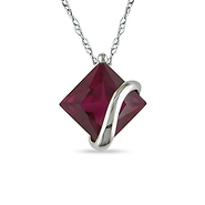 10K White Gold 3.06 CT TGW Synthetic Ruby Fashion Pendant with Chain