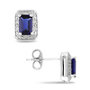 Sterling Silver 0.10 CTW Diamond & 1.20 CT TGW Synthetic Sapphire Ear Pin Earrings
