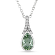 0.05 CTW Diamond & 1.10 CT TGW Green Amethyst Fashion Pendant with Chain Sterling Silver