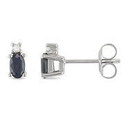Sterling Silver 0.04 CTW Diamond & 0.68 CT TGW Black Sapphire Ear Pin Earrings