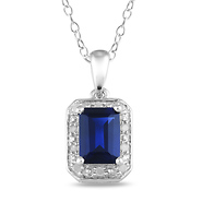 0.04 CTW Diamond & 1.59 CT TGW Synthetic Sapphire Fashion Pendant with Chain Sterling Silver