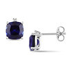 0.015 CTW Diamond & 3 7/8 CT TGW Synthetic Sapphire Ear Pin Earrings Silver