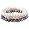 Set of 3 7in Elastic Bracelets w/ Freshwater 7-8mm Black, White & Pink Natural Shape Pearls