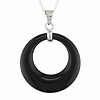 Silver Open 29mm Round Black Onyx Pendant w/ Chain