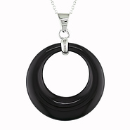 Silver Open 29mm Round Black Onyx Pendant w/ Chain