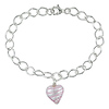 7.5in Link Bracelet w\ Pink Stripe Murano Glass Heart, lobster clasp