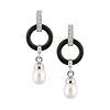Silver Earrings w/ Freshwater Rice Pearls, CZs & Circle Black Onyx