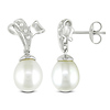 0.04 CTW Diamond 9.5 - 10 MM White Freshwater Pearl Ear Pin Earrings Silver