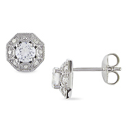 Sterling Silver Ear Pin Earrings Round Diamond 0.15 CT TDW & 0.90 CT Synthetic White Sapphire TGW Butterfly