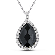 black onyx & white topaz gold pendant