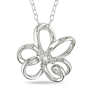 Sterling Silver 0.01 CTW Diamond Flower Pendant with Chain